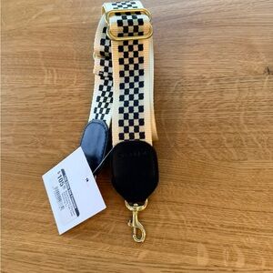 CLARE V
BLACK/ CREAM CHECKER ADJUSTABLE TWO TONE WEBBING CROSSBODY
STRAP NWT